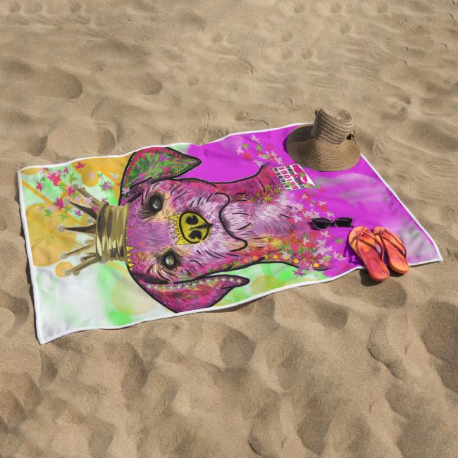 Preview: Badehandtuch Otis – Popart-Hundemotiv, 75x165 cm, 100 % Polyester, weich & schnelltrocknend